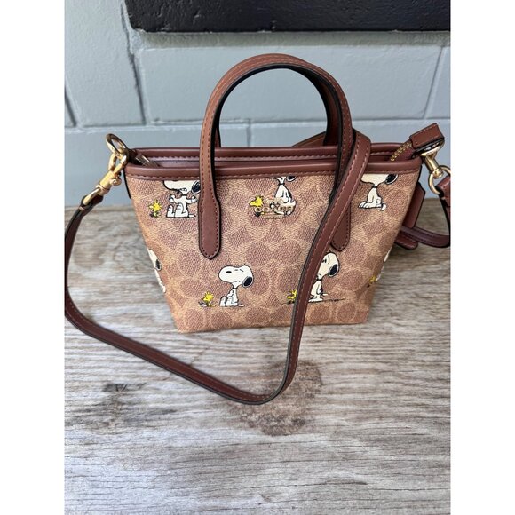 Coach Peanuts Snoopy Woodstock Mini Satchel Crossbody Signature Canvas Bag - Picture 2 of 13